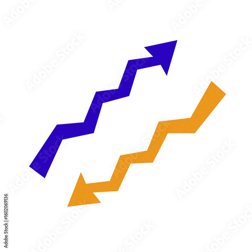 Two zigzag arrows pointing up and down isolated on transparent background