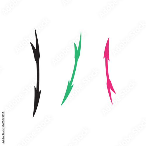Three abstract glowing arrows pointing downwards isolated on transparent background