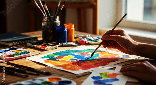 Hand Painting Abstract Art on Paper with Watercolors