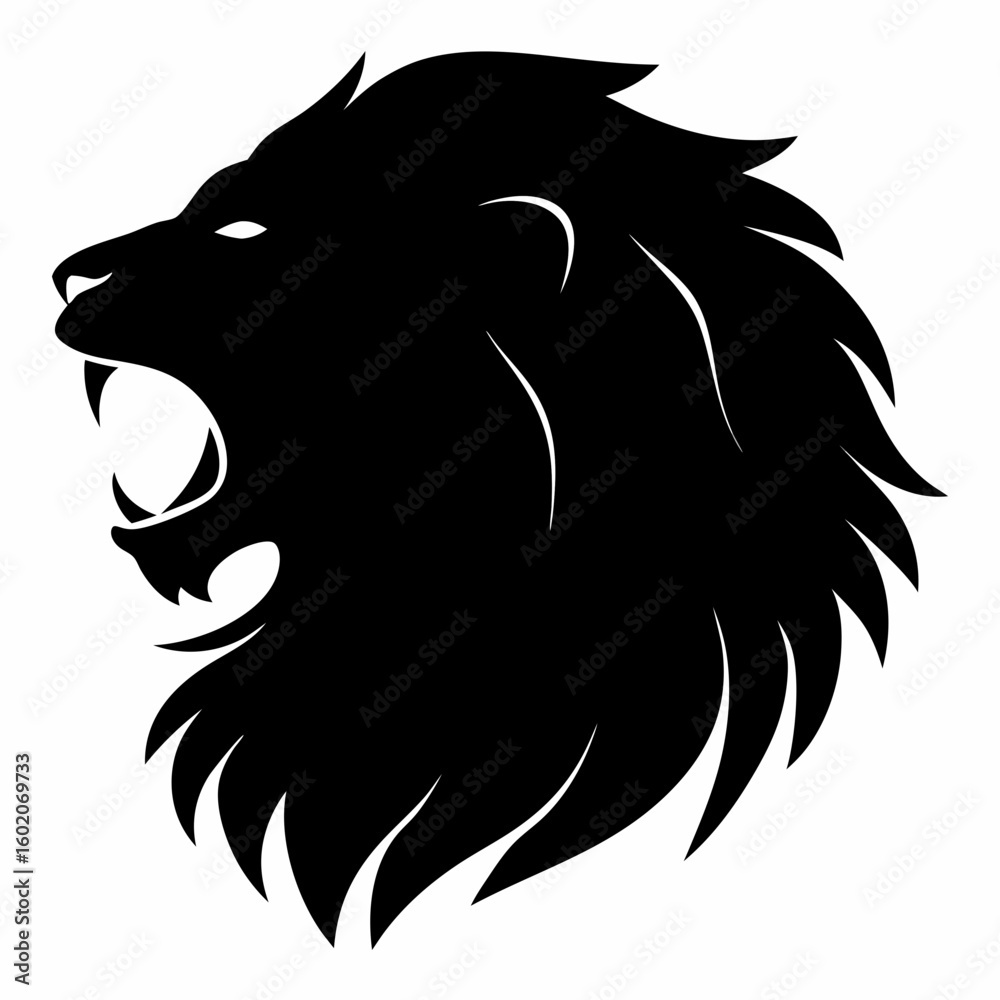 Fototapeta premium Lion Head Roaring Silhouette