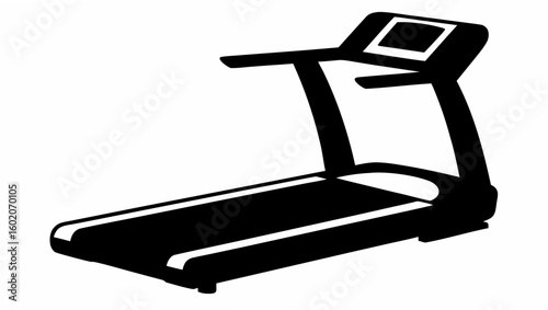 Silhouette of a treadmill with display panel for indoor exercise equipment in a gym setting for fitness