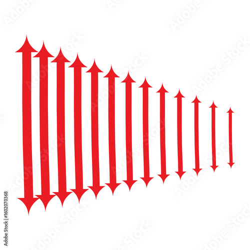 Red arrows pointing upwards and downwards isolated on transparent background