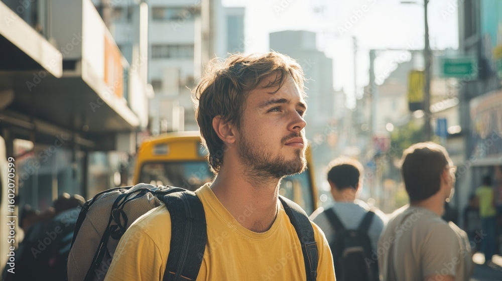 Fototapeta premium Young man contemplating city life