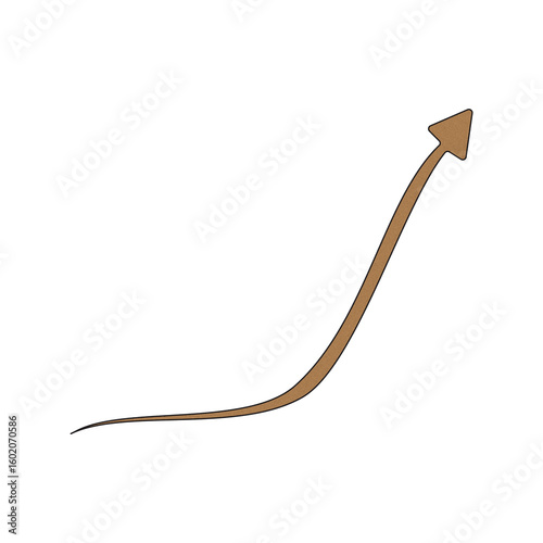 Golden curved arrow pointing upwards isolated on transparent background