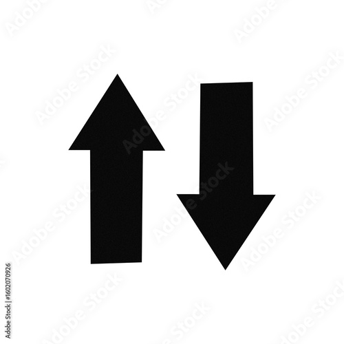 Two black arrows pointing up and down isolated on transparent background