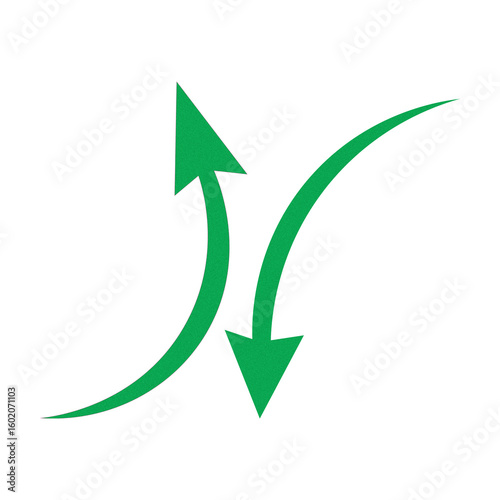 Two green arrows curving and crossing isolated on transparent background