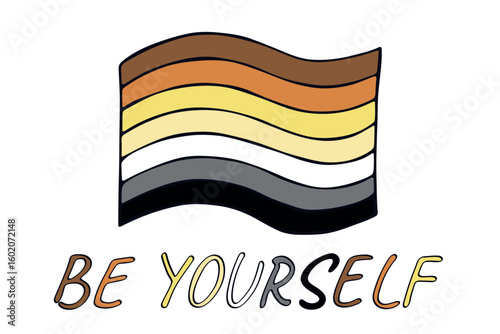 Colorful Bear brotherhood pride flag Happy pride day LGBTQ community Pride Month Vector hand drawn doodle for posters, stickers, logo, cards