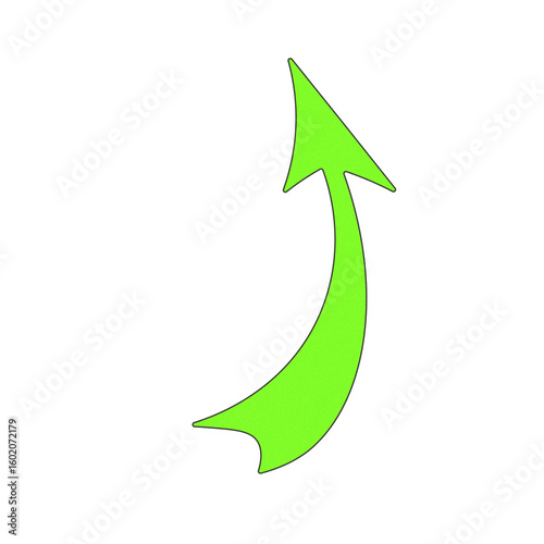 Bright green curved arrow pointing upwards isolated on transparent background