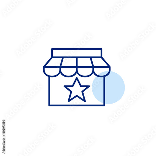 Store and star. Highlighted products, special or exclusive items, top-rated shopping. Pixel perfect, editable stroke vector icon