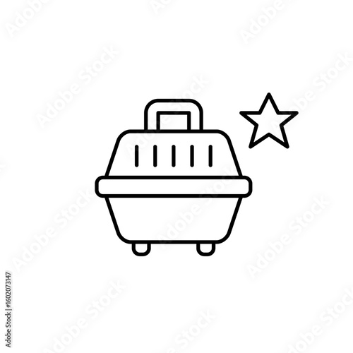 Pet carrier and star. Premium veterinary and travel services. Pixel perfect, editable stroke vector icon