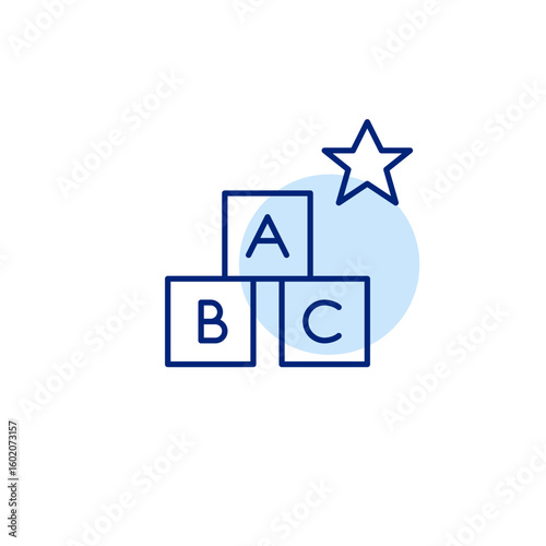Letter blocks and star. Premium child care, learning and development. Pixel perfect, editable stroke vector icon