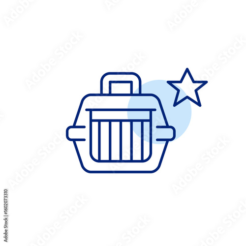 Pet carrier and star. Award-winning cats and dogs. Premium pet travel. Pixel perfect, editable stroke vector icon