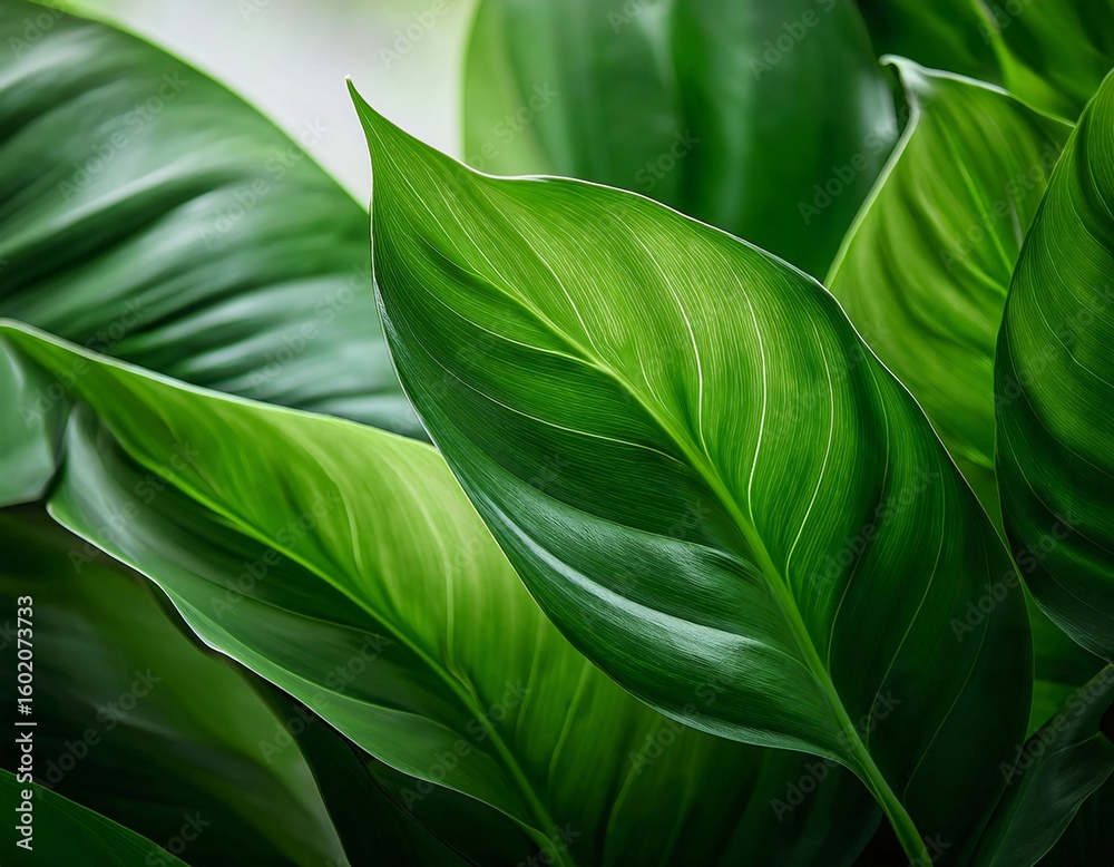 Fototapeta premium Lush green leaves with prominent veins foliage plant