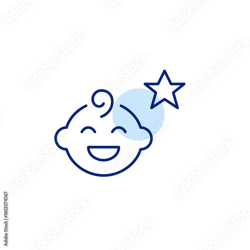 Baby boy face and star. Premium infant care, top-rated baby products. Pixel perfect, editable stroke vector icon