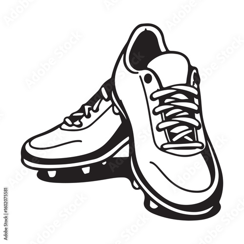Classic black and white sketch of a pair of soccer cleats on a white background