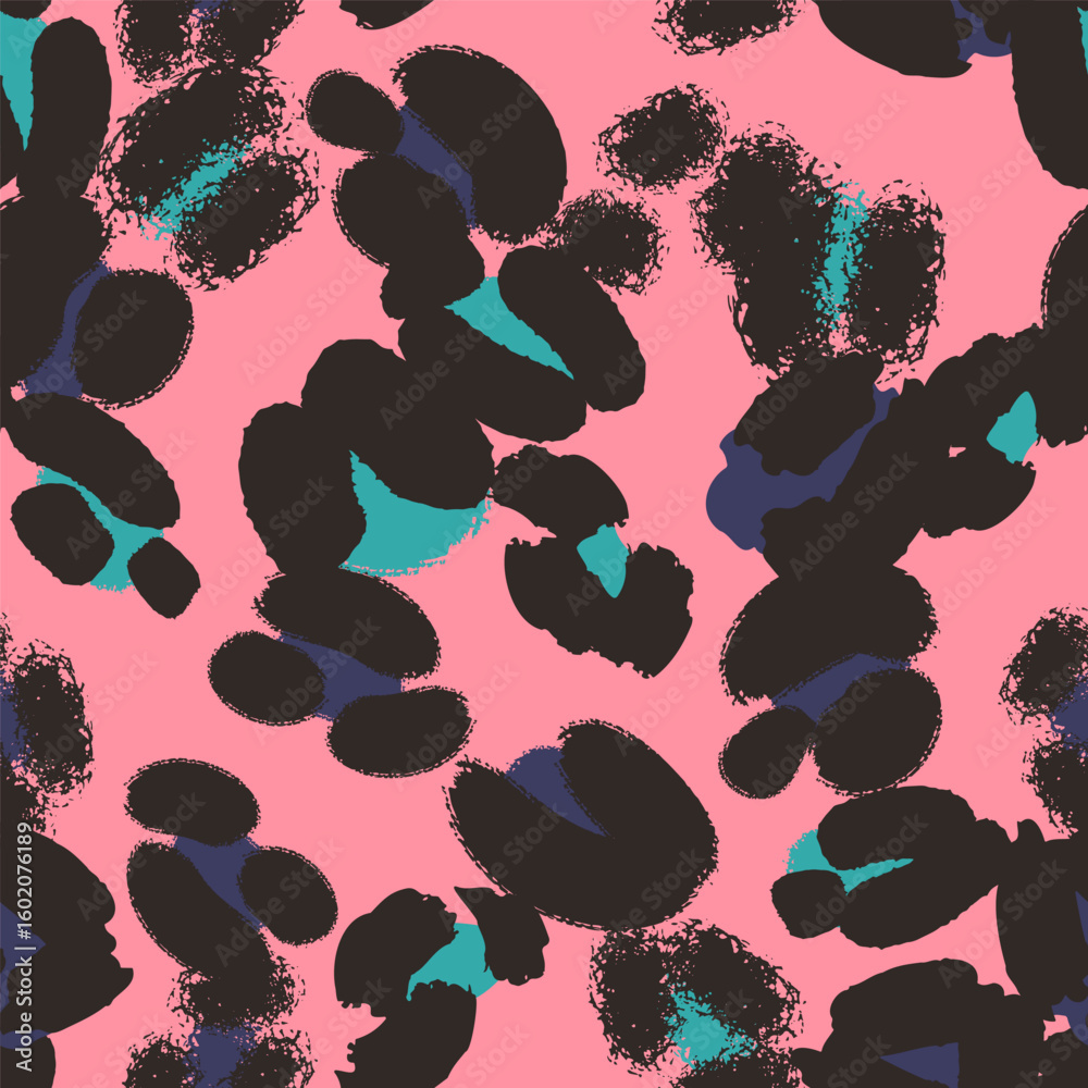 Naklejka premium Leopard spots seamless pattern design. Vector pink background, wallpaper, wrapping paper, fabric, print, textile