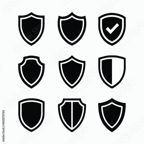 Collection of Black and White Shield Icons
