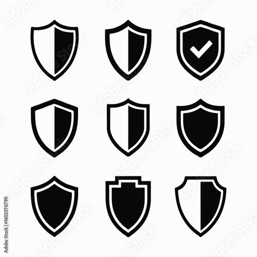 Collection of Black and White Shield Icons
