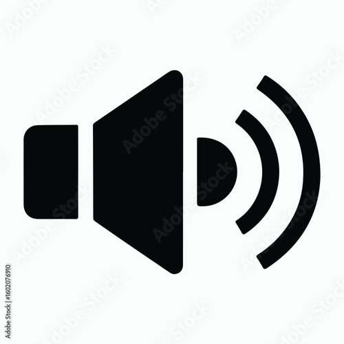 Black and white sound icon of a speaker.
