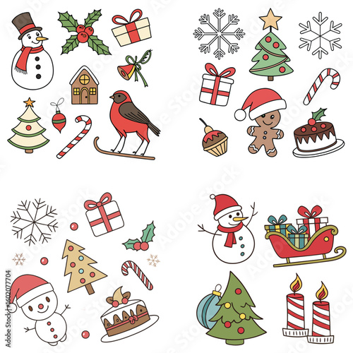 Cute Traditional Christmas Stickers and Holiday Craft Elements — Festive Winter Scrapbooking Supplies