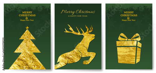Merry Christmas and happy new year greeting cards design vector illustration, Christmas icon with golden color, social media banner, marketing material, party invitation card, new year background