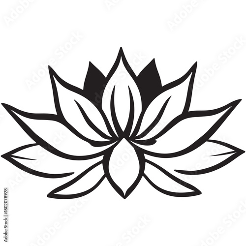 Elegant hand drawn black and white lotus flower illustration symbolizing peace purity and spiritual growth