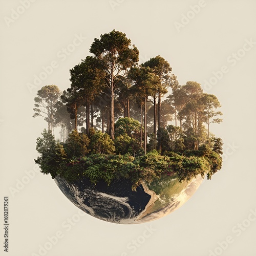Sustainable Planet with Lush Forest – AI Illustration on Global Warming

