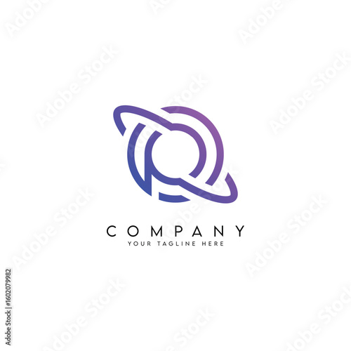 Letter P logo design with orbit ring planet style vector icon.