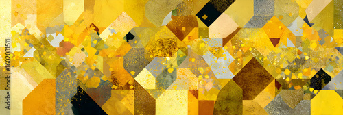 Intricate Yellow Mosaic with Varied Geometric Shapes and Textures