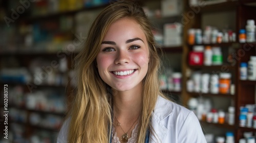 Little Girl in doctor coat smiles sweetly while standing in hospital medical supply room, show spirit of future doctor, conveys dreams, compassion, and dedication to healthcare. Free Download Little Girl in doctor coat smiles sweetly while standing in hospital medical supply room, show spirit of future doctor, conveys dreams, compassion, and dedication to healthcare. - GFXLoad