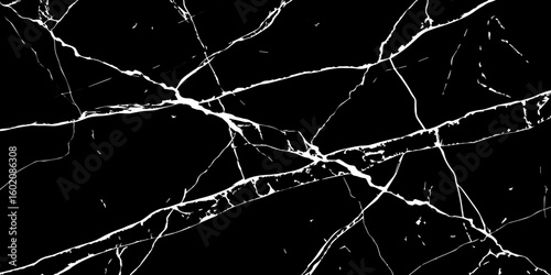 "A striking, high-contrast black and white abstract pattern resembling fractured glass or lightning bolts across a dark sky, emphasizing sharp lines and dynamic tension."