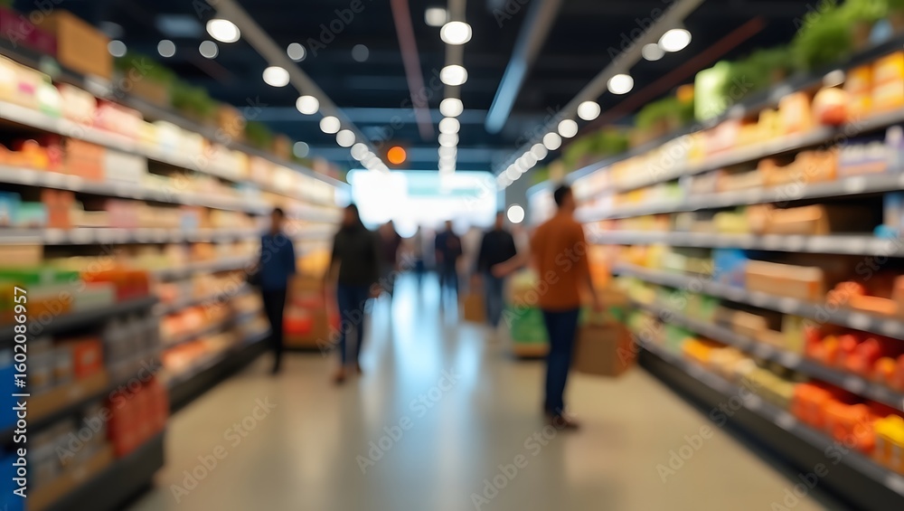 Obraz premium Out of Focus Grocery Store Interior - Soft Background for Shopping Concepts