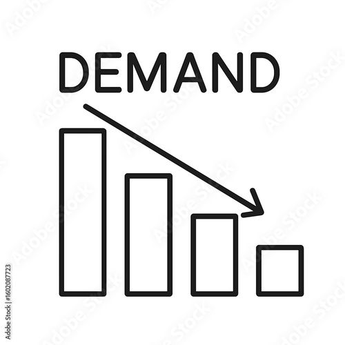 Declining demand chart with decreasing bars and arrow illustration  