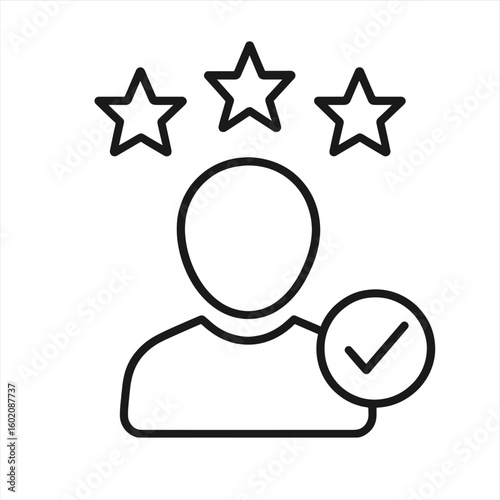 Customer Rating Icon with Stars and Checkmark in Minimalist Style  