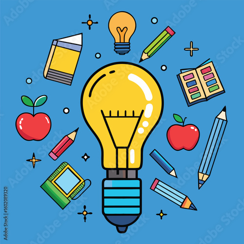 Glowing Lightbulb Composed of School Icons Education and Learning Concept