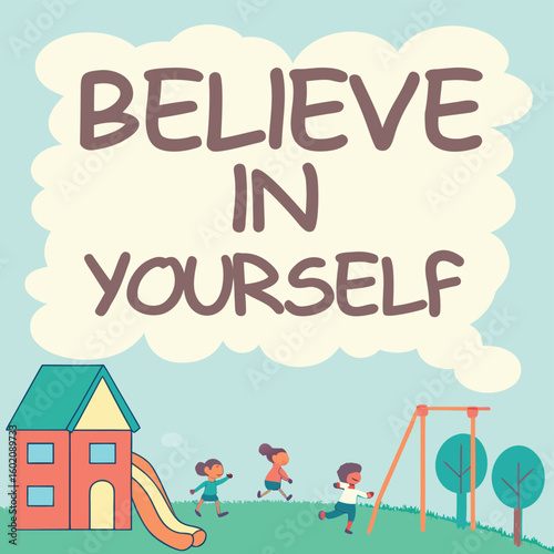 Inspirational Quote Skywriting Design with Colorful Letters and Bright Blue Sky