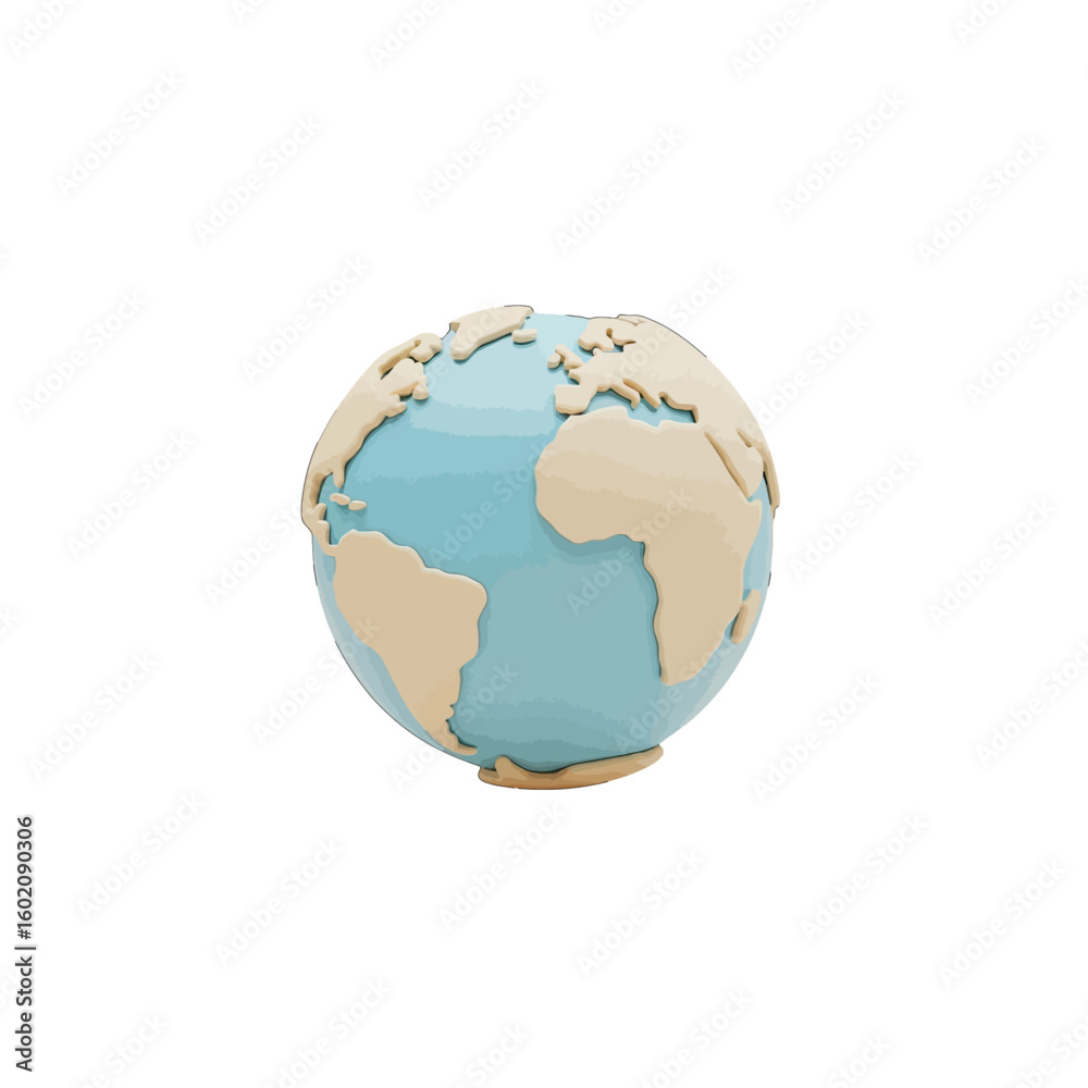 Fototapeta premium A stylized 3D model of planet Earth, light blue and beige, continents clearly defined.