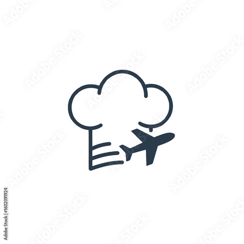 Icon depicting a chef's hat combined with an airplane, suggesting culinary travel or food tourism.