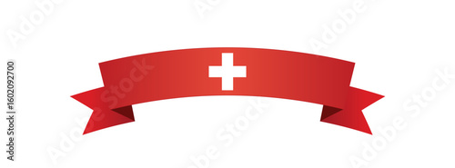 Red ribbon with white cross symbol isolated on transparent background for medical or healthcare related design elements