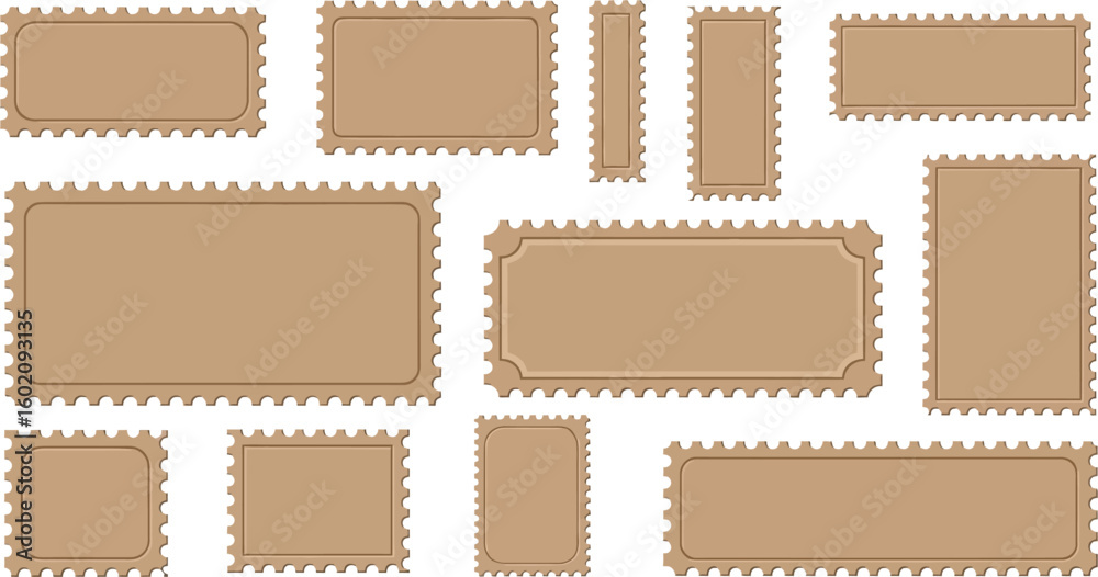 Obraz premium Collection of vintage brown postage stamps vector illustration for graphic design needs