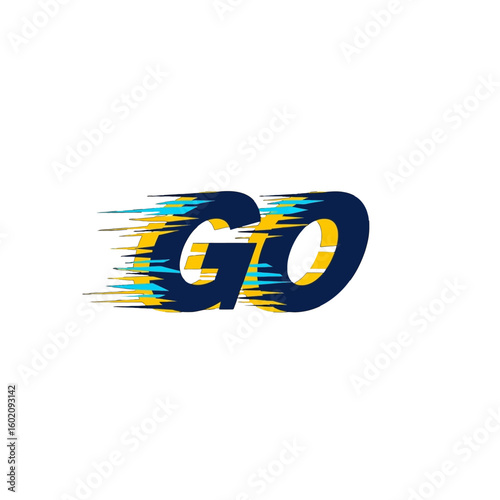 The word "GO" in bold, stylized font with motion blur effects, conveying speed and movement.
