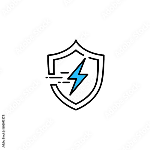 An icon of a shield containing a blue lightning bolt, suggesting speed and protection.