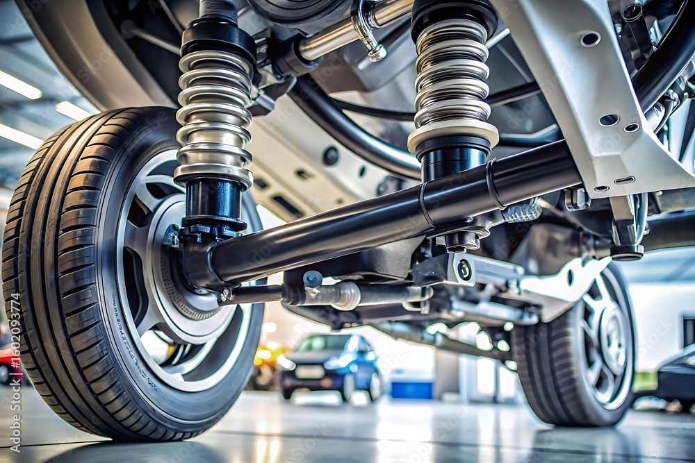 Obraz premium Car with a black suspension is in a showroom