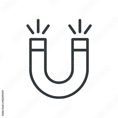 Simple black magnet icon with poles and magnetic field lines  