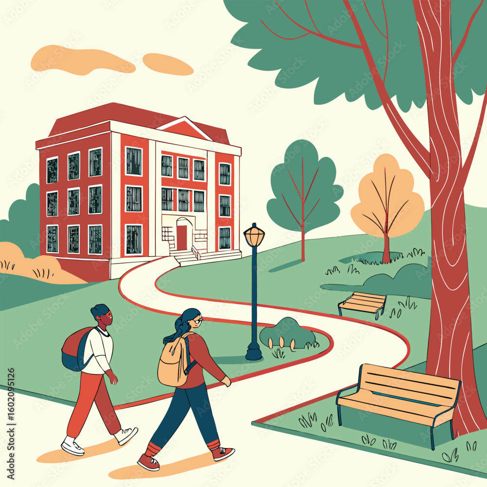 Fototapeta premium Students walking on campus