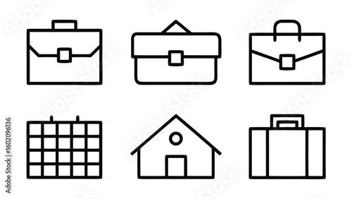 Business briefcase calendar home icons set