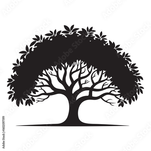 Elegant Black Tree Silhouette Vector on Clean White Background – Perfect for Eco Branding, Organic Packaging, T-Shirts, and Nature-Inspired Commercial Designs . Thank You .

