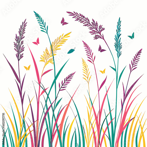 Colorful reeds and butterflies