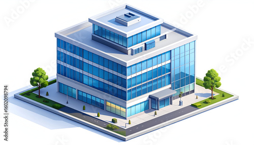 Modern Office Building Isometric View.