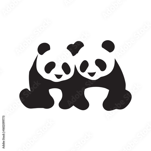 Cute 2 panda silhouette, Panda logo illustration, panda silhouette isolated on white background, Simple vector illustration of Panda logo